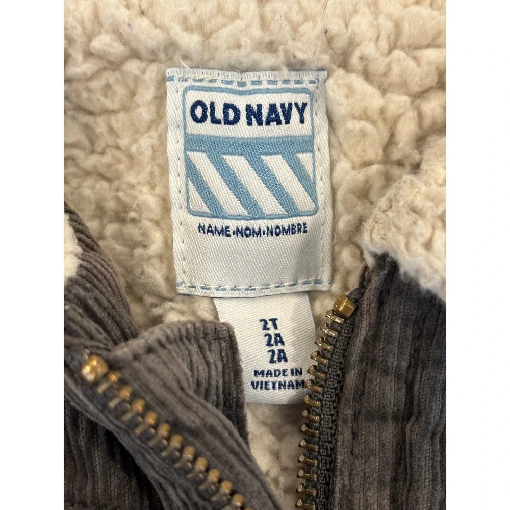 Old Navy Toddler Boys Gray Corduroy Sherpa Lined Jacket 2T Full Zip Outerwear